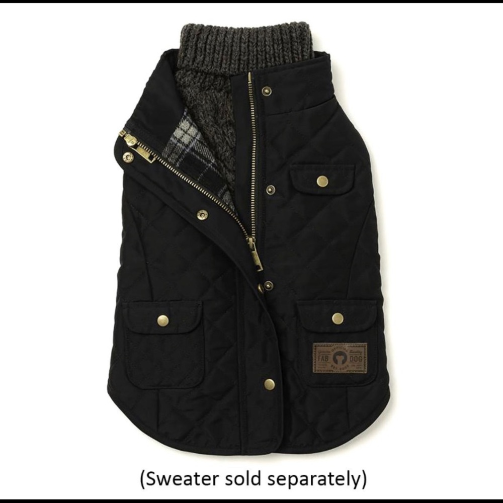 Fab Dog Quilted Barn Dog Coat - Black- Size 16”